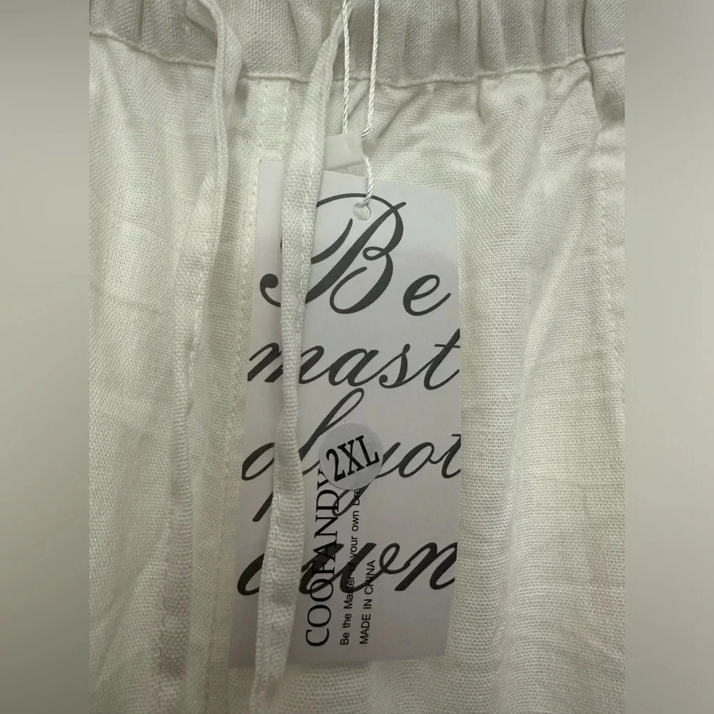 Coofandy Men’s White Casual Cotton Drawstring Pants Size 2XL NWT Coastal